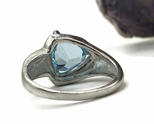 Blue Topaz & Diamond halo Ring, Size 8, Sterling Silver, Trillion faceted - GemzAustralia 