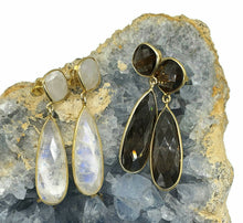 Load image into Gallery viewer, Rainbow Moonstone or Smoky Quartz Earrings, Sterling Silver, 14K Gold Plated - GemzAustralia 