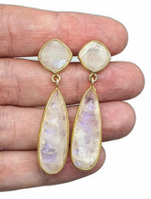 Load image into Gallery viewer, Rainbow Moonstone or Smoky Quartz Earrings, Sterling Silver, 14K Gold Plated - GemzAustralia 