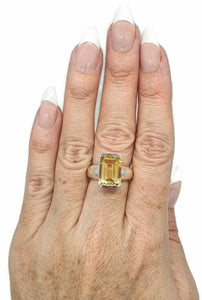 Citrine Rectangle Ring, 4 sizes, Sterling Silver, Emerald Faceted, November Birthstone - GemzAustralia 