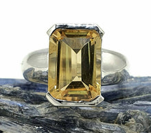 Load image into Gallery viewer, Citrine Rectangle Ring, 4 sizes, Sterling Silver, Emerald Faceted, November Birthstone - GemzAustralia 