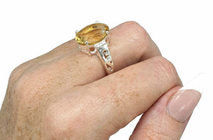 Citrine & Zircon Ring, 3 Sizes, Sterling Silver, filigree Ring, Oval Shaped - GemzAustralia 