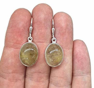 Golden Rutilated Quartz Earrings, Sterling Silver, Oval Shaped, 40 Carats, Angel Hair - GemzAustralia 