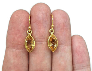 Citrine Earrings, Marquise or oval Shaped, Sterling Silver, 18K Gold Electroplated - GemzAustralia 