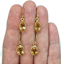 Load image into Gallery viewer, Citrine Earrings, Marquise or oval Shaped, Sterling Silver, 18K Gold Electroplated - GemzAustralia 