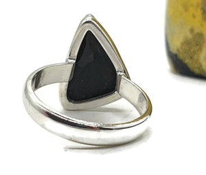 Shungite Ring, Size 8.75, Sterling Silver, Triangle Shaped, Black Lustrous Gem - GemzAustralia 