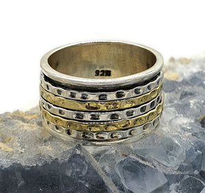 Spinner ring, Size 8.75, Sterling Silver, Solid Gold brass, Meditation Ring - GemzAustralia 