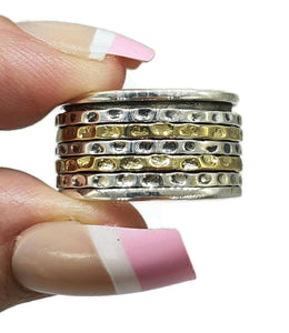 Spinner ring, Size 8.75, Sterling Silver, Solid Gold brass, Meditation Ring - GemzAustralia 