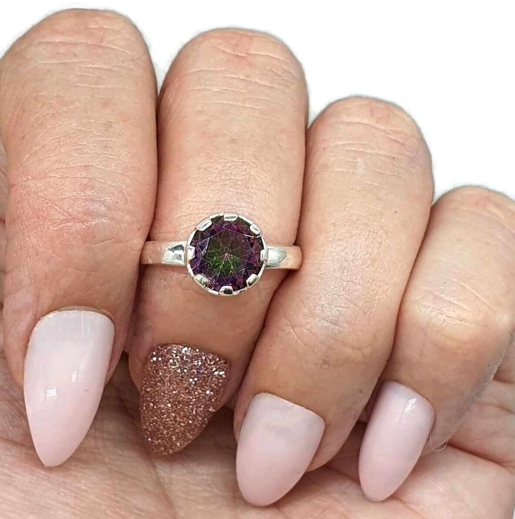 Mystic Topaz Ring, 3 Sizes, Sterling Silver, Round Shaped, Purple / Green Gemstone. - GemzAustralia 