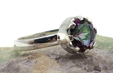 Load image into Gallery viewer, Mystic Topaz Ring, 3 Sizes, Sterling Silver, Round Shaped, Purple / Green Gemstone. - GemzAustralia 