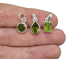 Load image into Gallery viewer, Peridot Pendant, Sterling Silver, August Birthstone, Rectangle, Round or Pear Shaped - GemzAustralia 