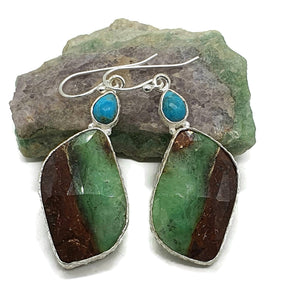 Chrysoprase & Turquoise Earrings, Sterling Silver, Statement, Chalcedony - GemzAustralia 