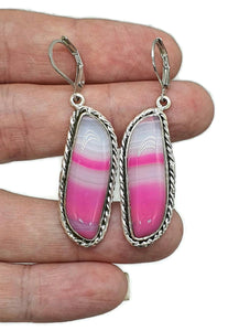 Pink & White Agate Earrings, Sterling Silver, Banded Chalcedony - GemzAustralia 