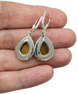 Tiger's Eye Earrings, Pear Shaped, Sterling Silver, Courage & Strength Symbol - GemzAustralia 
