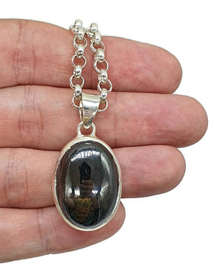 Hematite Pendant, Sterling Silver, Oval Shaped, Iron Oxide Crystal - GemzAustralia 