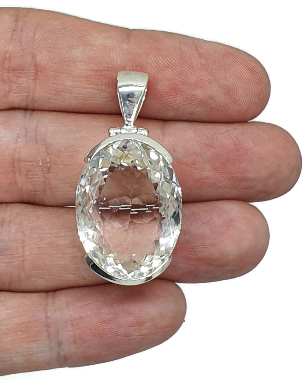 Oval Clear Quartz Pendant, Sterling Silver, 35 carats - GemzAustralia 