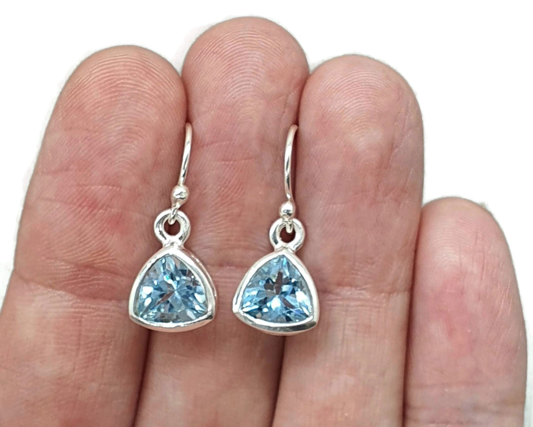 Blue Topaz Earrings, 5 carats, Trillion Faceted - GemzAustralia 