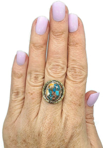 Two Tone Oyster Turquoise Ring, Size 8.75, Sterling Silver - GemzAustralia 