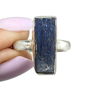 Raw Kyanite Ring, Size 8, Sterling Silver, Rectangle Design - GemzAustralia 