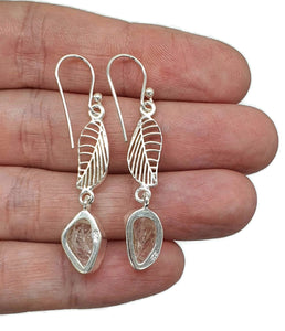 Herkimer Diamond leaf Earrings, Sterling Silver - GemzAustralia 