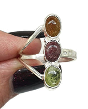 Load image into Gallery viewer, Three Stone Tourmaline Ring, Size 8, Sterling Silver - GemzAustralia 