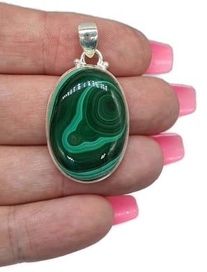 Oval Malachite Pendant, Sterling Silver, Loyalty Gem - GemzAustralia 