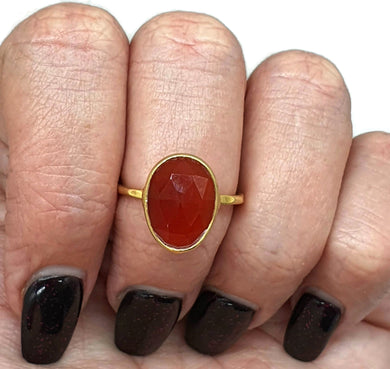 Red Onyx Ring, Size 7.75, Sterling Silver, 14K Gold Plated - GemzAustralia 