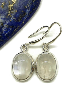 Rainbow Moonstone Earrings, Oval Shaped, Sterling Silver - GemzAustralia 