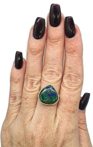Azurite Malachite Ring, Size 8.25, Sterling Silver, Green Blue Gem - GemzAustralia 