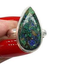 Load image into Gallery viewer, Azurite Malachite Ring, Size 8, Sterling Silver, Long Pear Shaped - GemzAustralia 