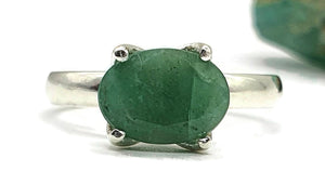 Emerald Ring, size 6.75, Sterling Silver, May Birthstone, Oval Faceted - GemzAustralia 