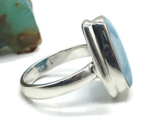 Larimar Ring, Size 8, Stone of Atlantis, Dolphin Stone, Natural Shaped - GemzAustralia 