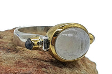 Load image into Gallery viewer, Rainbow Moonstone &amp; Labradorite Ring, Size N, Sterling Silver, 18K Gold plated - GemzAustralia 