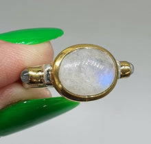 Load image into Gallery viewer, Rainbow Moonstone &amp; Labradorite Ring, Size N, Sterling Silver, 18K Gold plated - GemzAustralia 