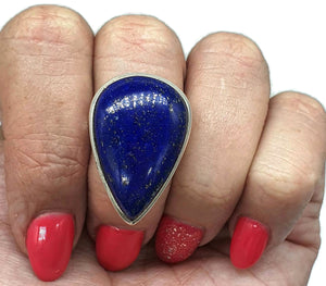 Huge Lapis Lazuli Ring, Size 6.5, Sterling Silver, Teardrop, Protection Gemstone - GemzAustralia 