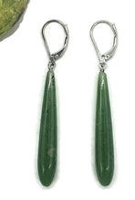 Load image into Gallery viewer, Long Drop Nephrite Jade Earrings, Sterling Silver, Deep Green Jade - GemzAustralia 
