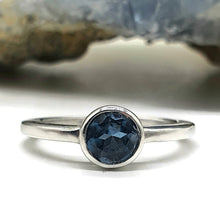 Load image into Gallery viewer, London Blue Topaz Ring, Size 8 Sterling Silver, Round Shaped Solitaire Ring - GemzAustralia 