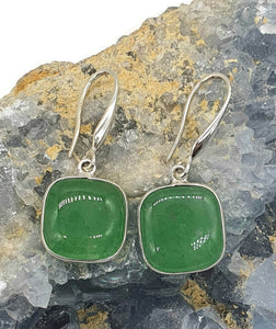 Canadian Jade Earrings, Square Cushion Shaped, Sterling Silver, British Columbia Nephrite - GemzAustralia 