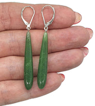 Load image into Gallery viewer, Long Drop Nephrite Jade Earrings, Sterling Silver, Deep Green Jade - GemzAustralia 