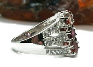 Pink Tourmaline Ring, 925 Sterling Silver, Nine stone Ring, Heart Chakra - GemzAustralia 