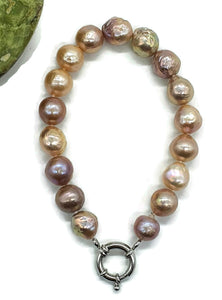 Baroque Pearl Bracelet, Sterling Silver, Pink Peach Purple Baroque Pearl, 22 cm long - GemzAustralia 
