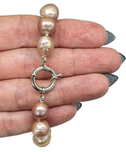 Load image into Gallery viewer, Baroque Pearl Bracelet, Sterling Silver, Pink Peach Purple Baroque Pearl, 22 cm long - GemzAustralia 