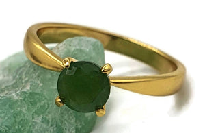 Jade Solitaire Ring, Size 8, Sterling Silver, 18k Gold Electroplated - GemzAustralia 