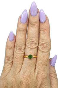 Jade Solitaire Ring, Size 8, Sterling Silver, 18k Gold Electroplated - GemzAustralia 